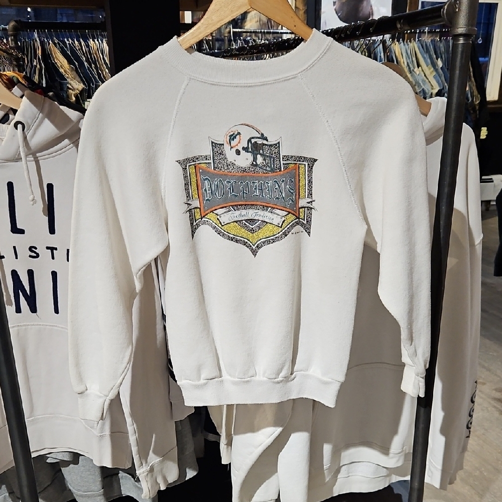 White NFL Miami Dolphin Graphic Womens Sweatshirt Vintage 1991
